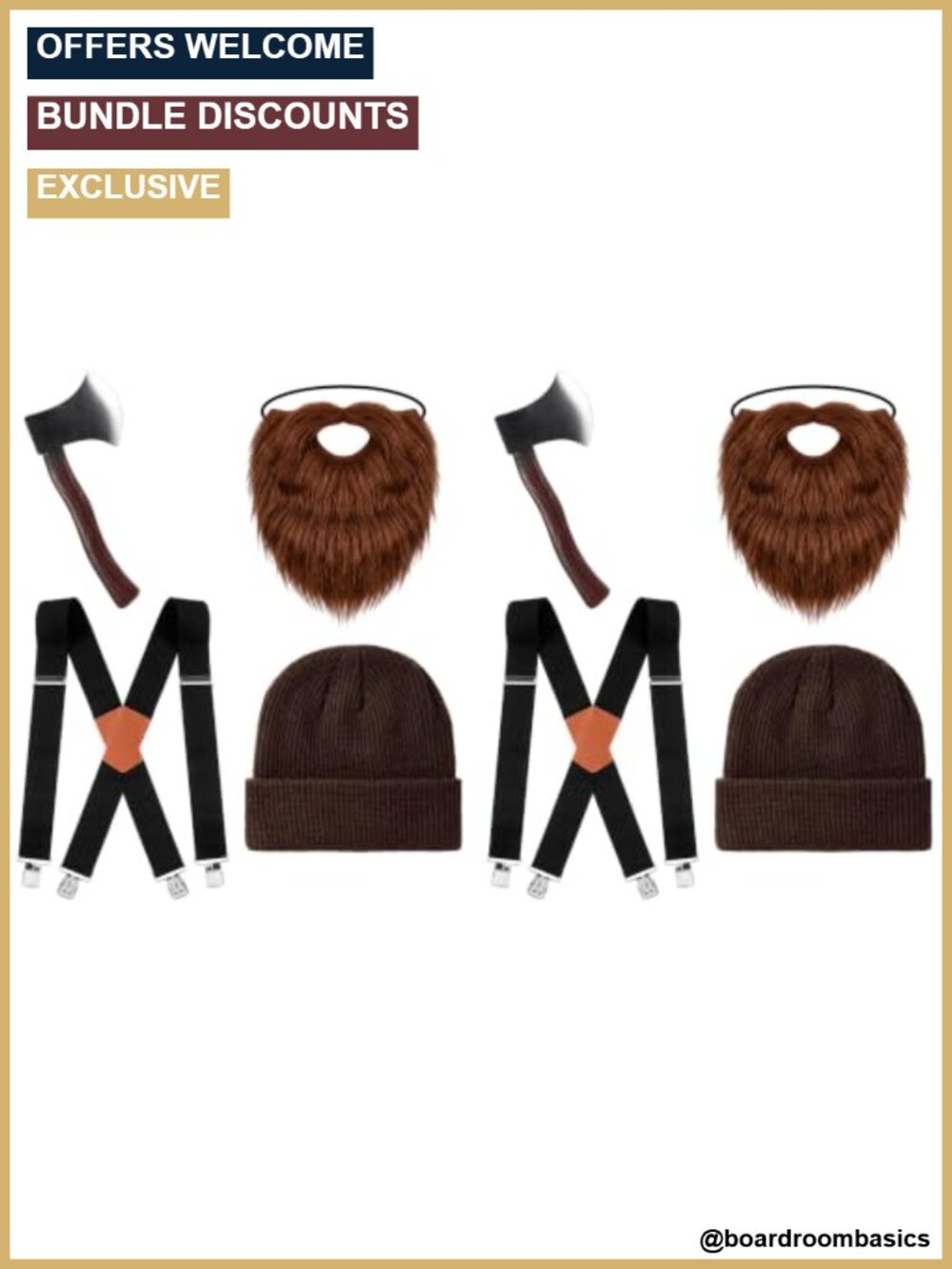 Lumberjack Costume Set Halloween Accessories Axes Beards Hats Suspenders